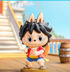 Labubu One Piece blind box featuring Luffy figure from Pop Mart Labubu The Monsters One Piece series | لقطة كاملة لمجسم لوفي من سلسلة بوب مارت لابوبو ذا مونسترز ون بيس.