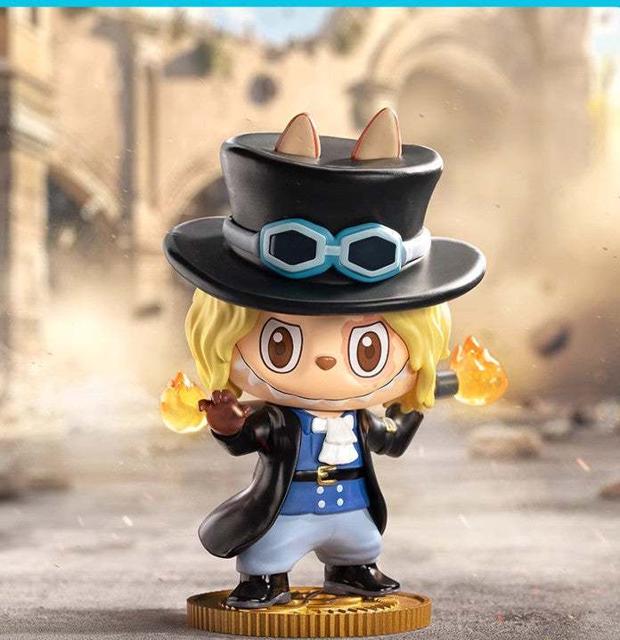 Pop Mart Labubu The Monsters One Piece Sabo figure with flame effects, top-rated blind box KSA item | مجسم سابو مع تأثير النار من سلسلة بوب مارت لابوبو ذا مونسترز ون بيس.