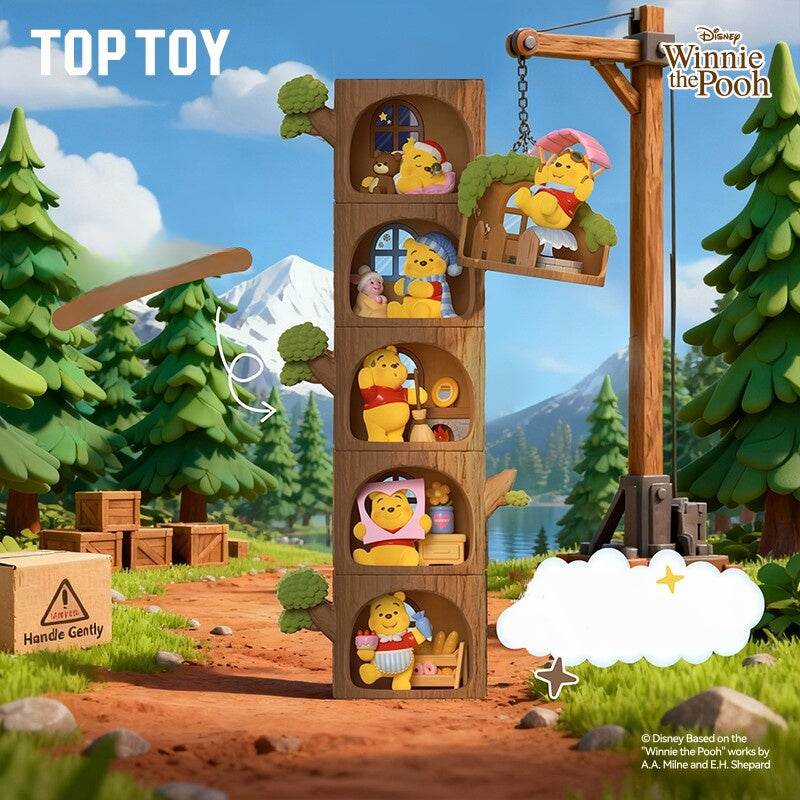 مجسم ويني الدبدوب في الصندوق الغامض من TOPTOY مع وحدات خشبية للتكديس